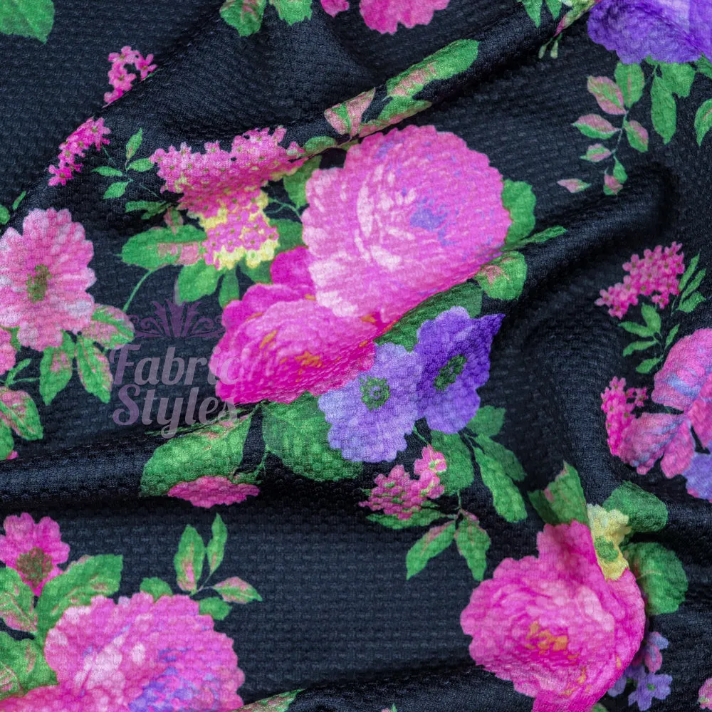 FS973 Pink Purple Rose Floral Square Jacquard Knit Fabric