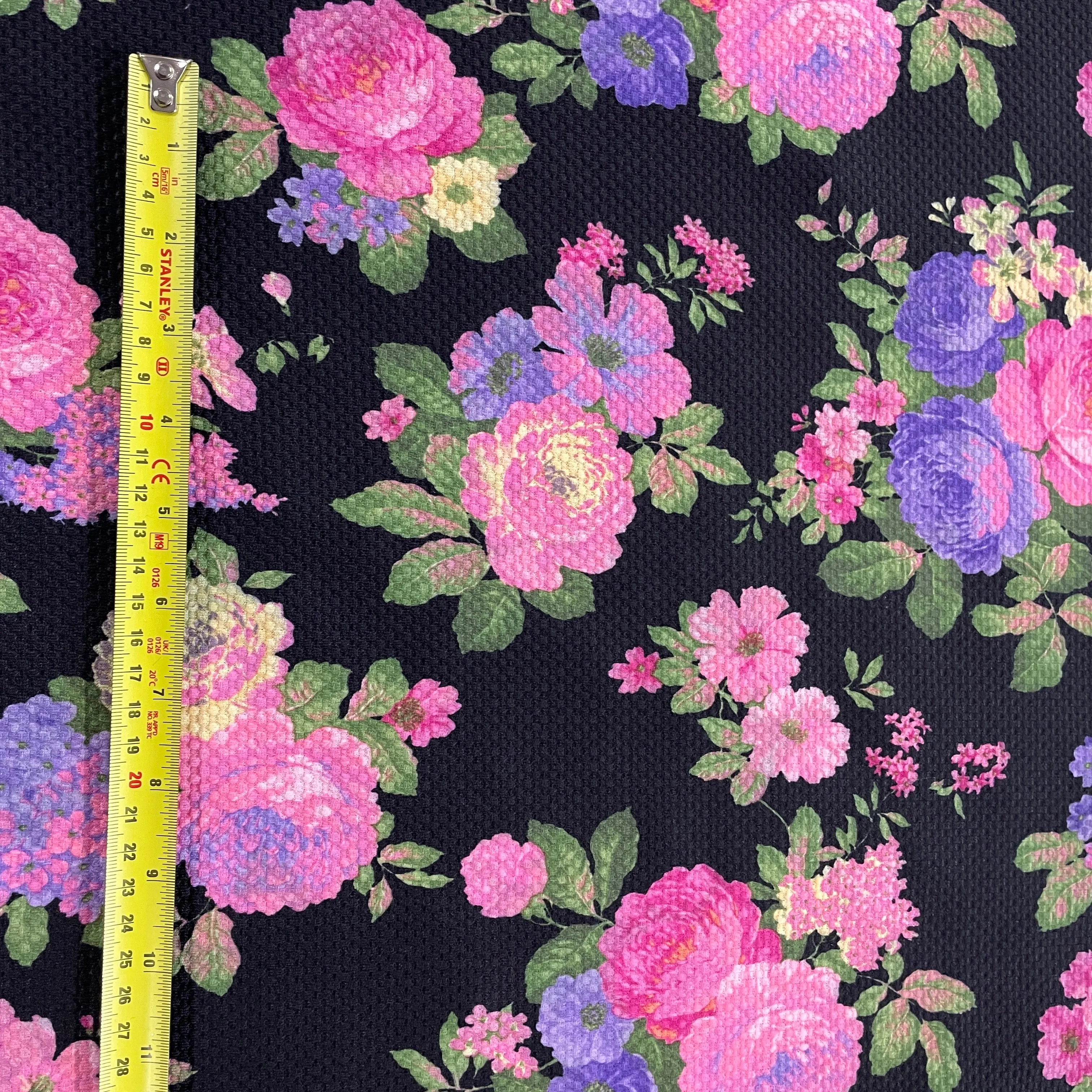 FS973 Pink Purple Rose Floral Square Jacquard Knit Fabric