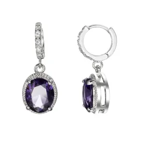 Geometric Amethyst Drop Earrings - 925 Sterling Silver