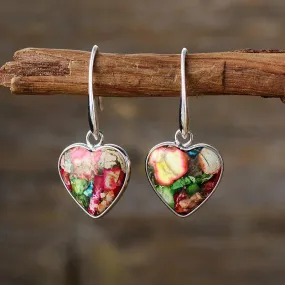 Giiny Rainbow Jasper Hearts Drop Earrings