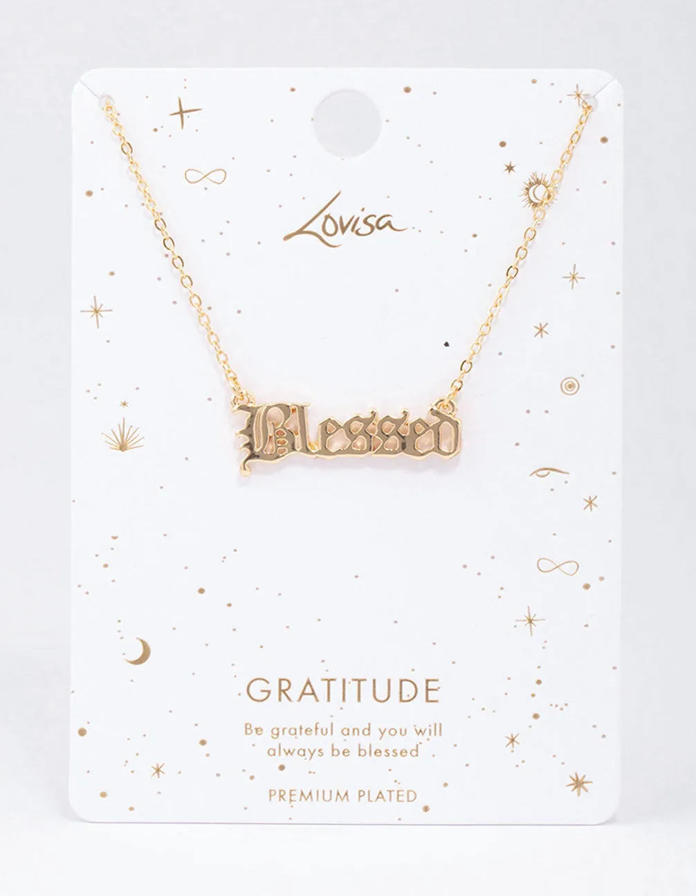 Gold Plated Blessed Script Pendant Necklace