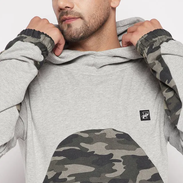 Grey Camo Cut-Sew Hoodie Sweatshirt