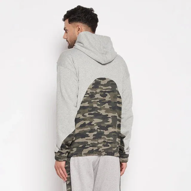 Grey Camo Cut-Sew Hoodie Sweatshirt