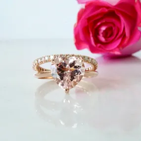 Heart Morganite Engagement Ring Rose Gold - Heart Shape Morganite Ring -