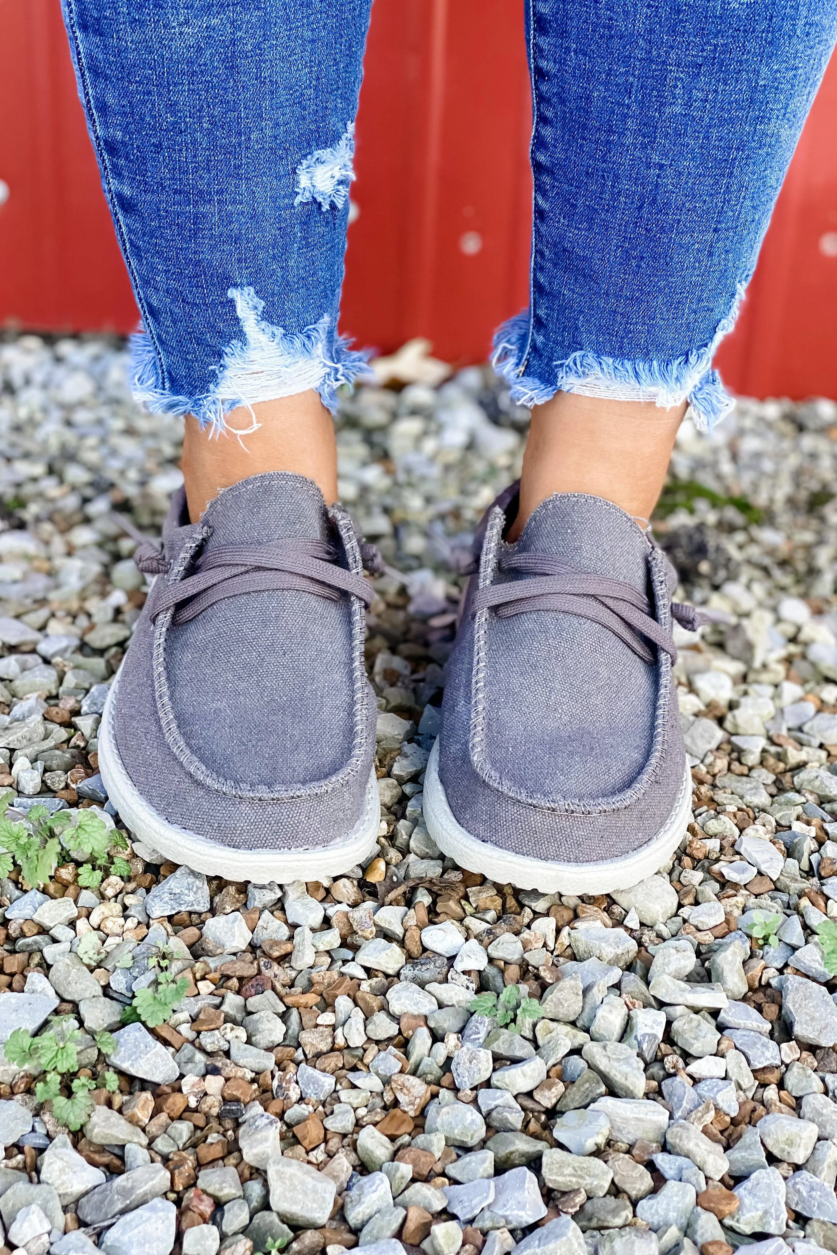 Honoring The Fallen- Men's Gray Slip-On Shoes w/ American Flag Detail