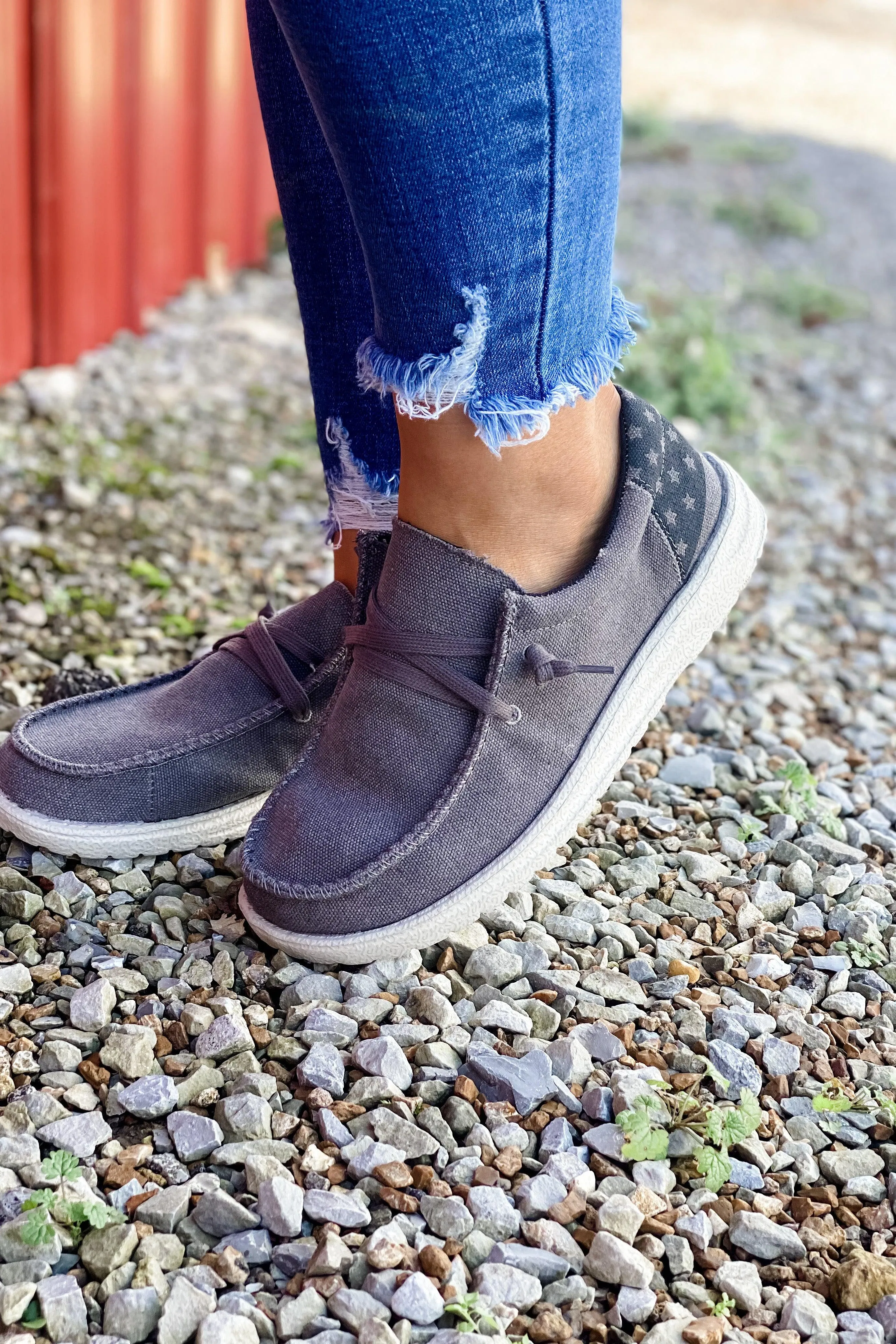 Honoring The Fallen- Men's Gray Slip-On Shoes w/ American Flag Detail