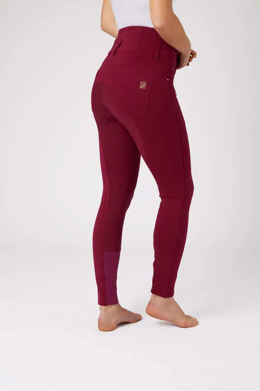 Horze Tara Ladies High-Waist Gel Seat Breeches (Dark Pink)