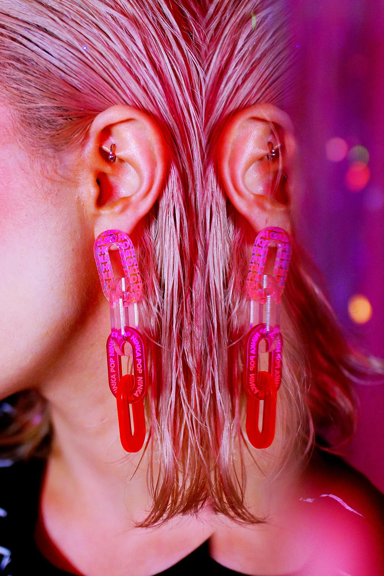 House of Holland Pink and Red Lucid Chain Earrings