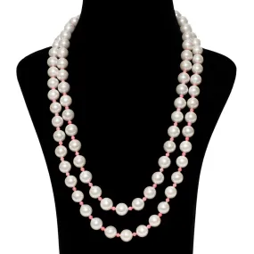 Imeora Double Line White Shell Pearl Necklace With Pink Beads