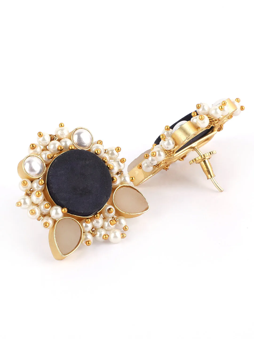 Ishin Gold Plated Pearl Circular Shaped Stud