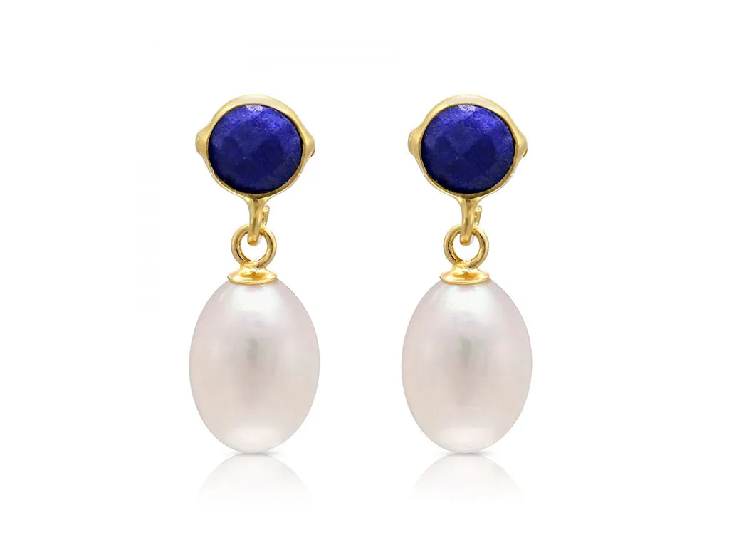 Lapis and Freshwater Pearl - Drop Earrings