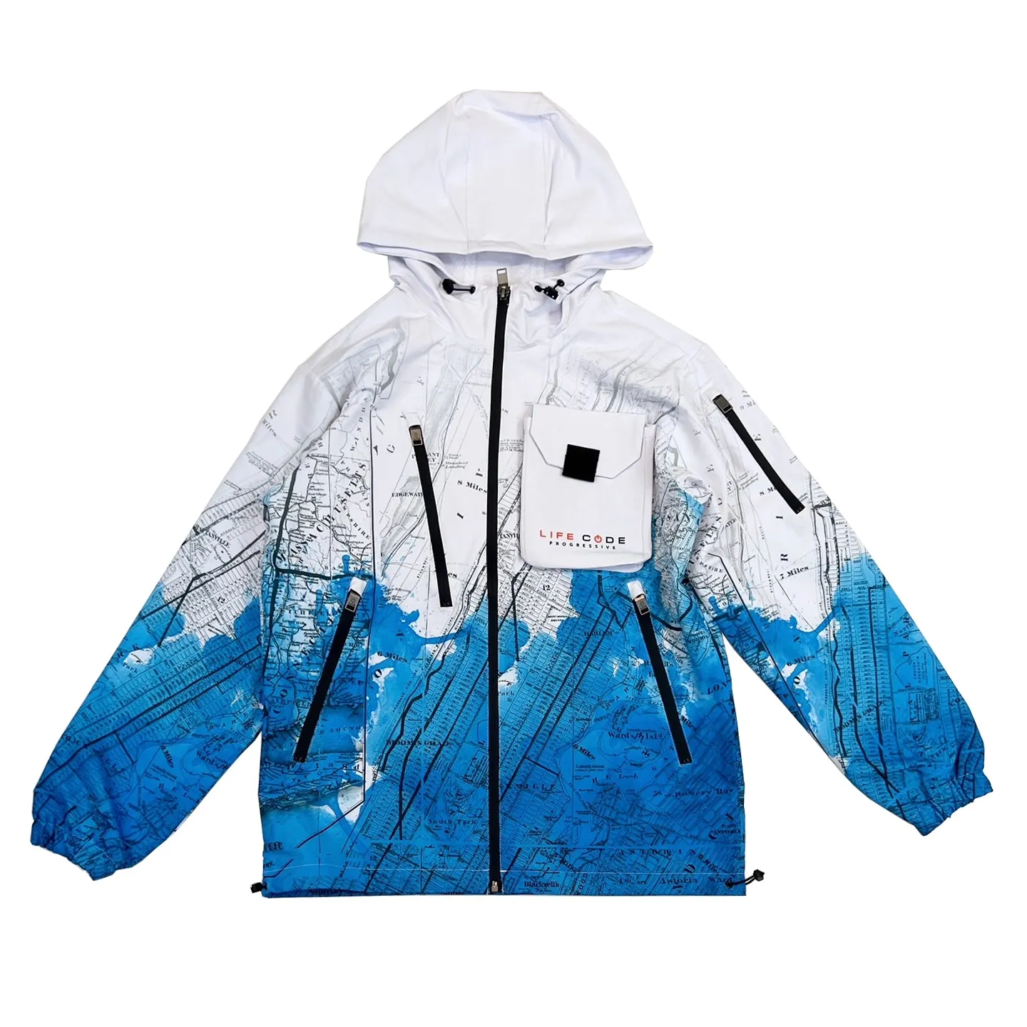 Life Code Map Windbreaker Jacket (White/Blue)