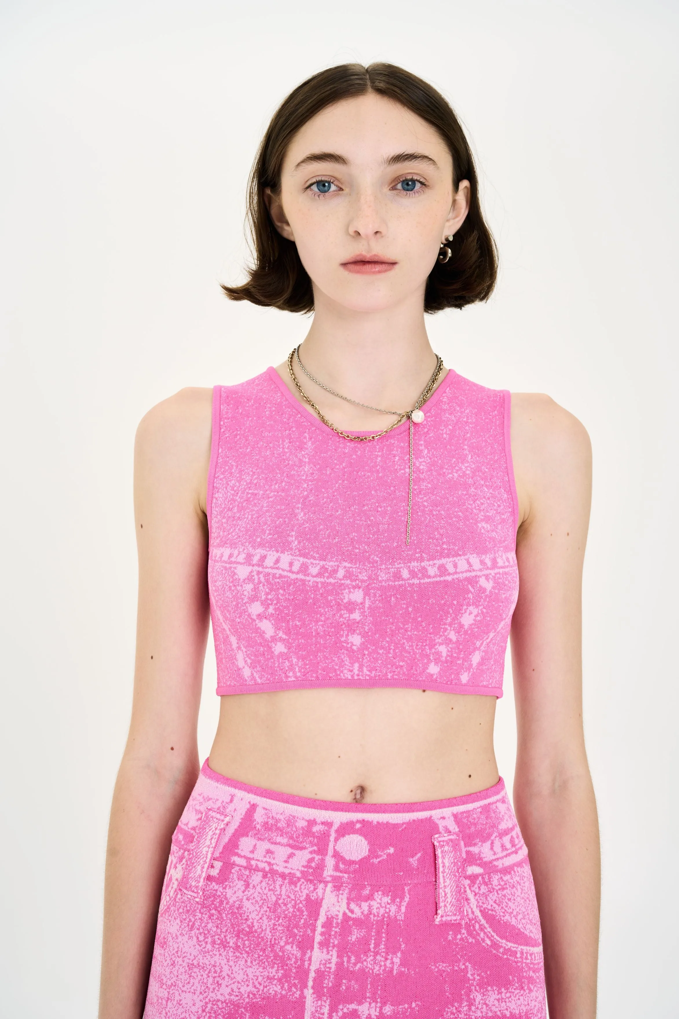 LILLIAN DENIM PRINT CROPPED TOP