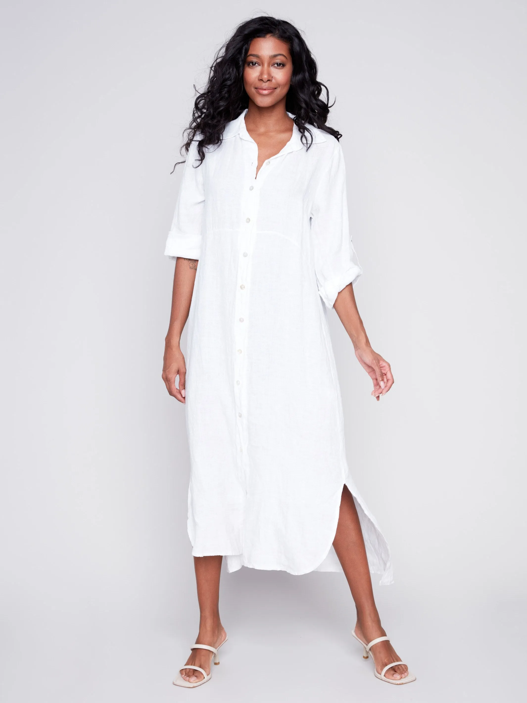 Long Linen Tunic Dress - White