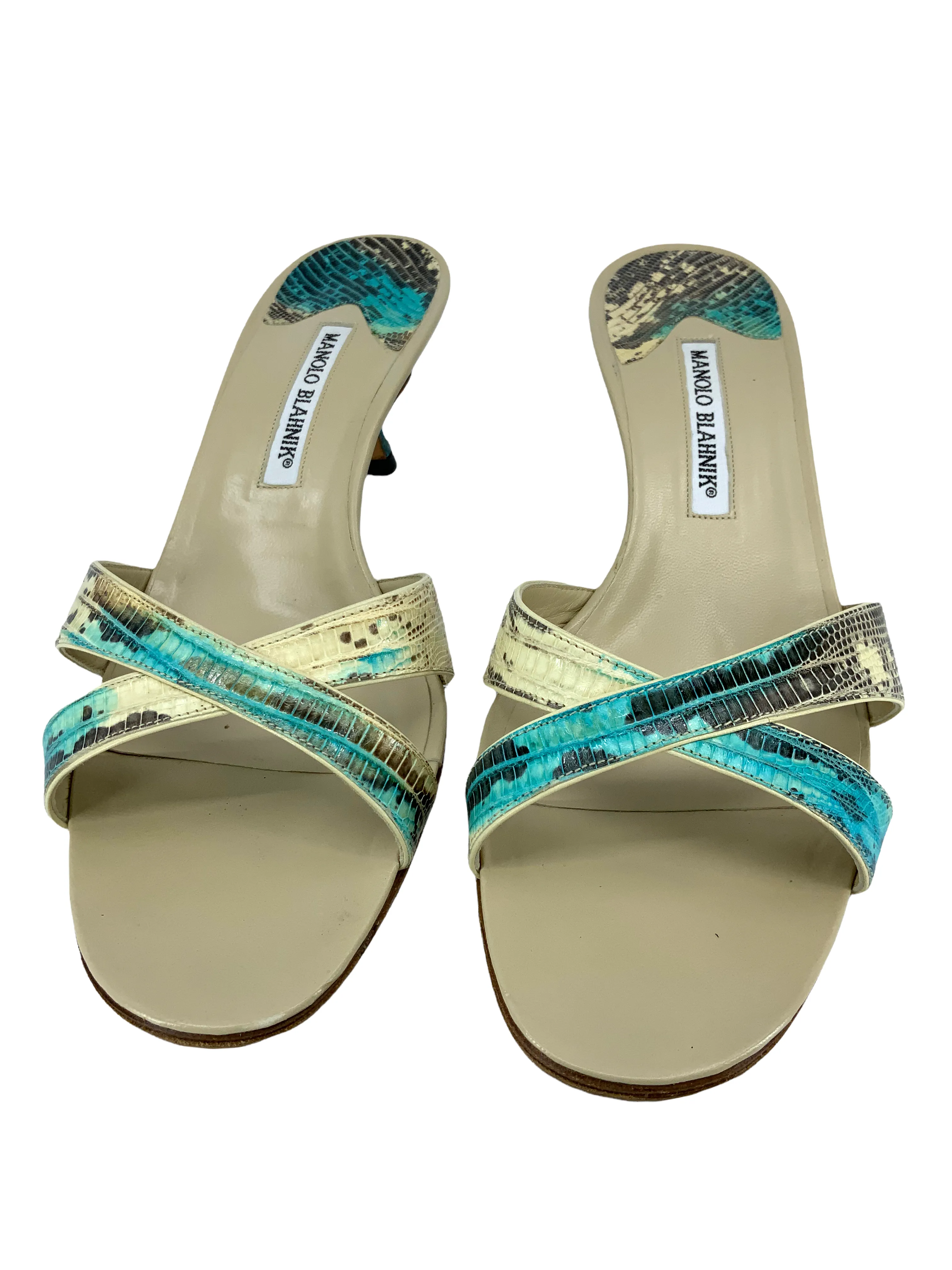 Manolo Blahnik Callamu Textured Lizard Slide Sandals Size 11