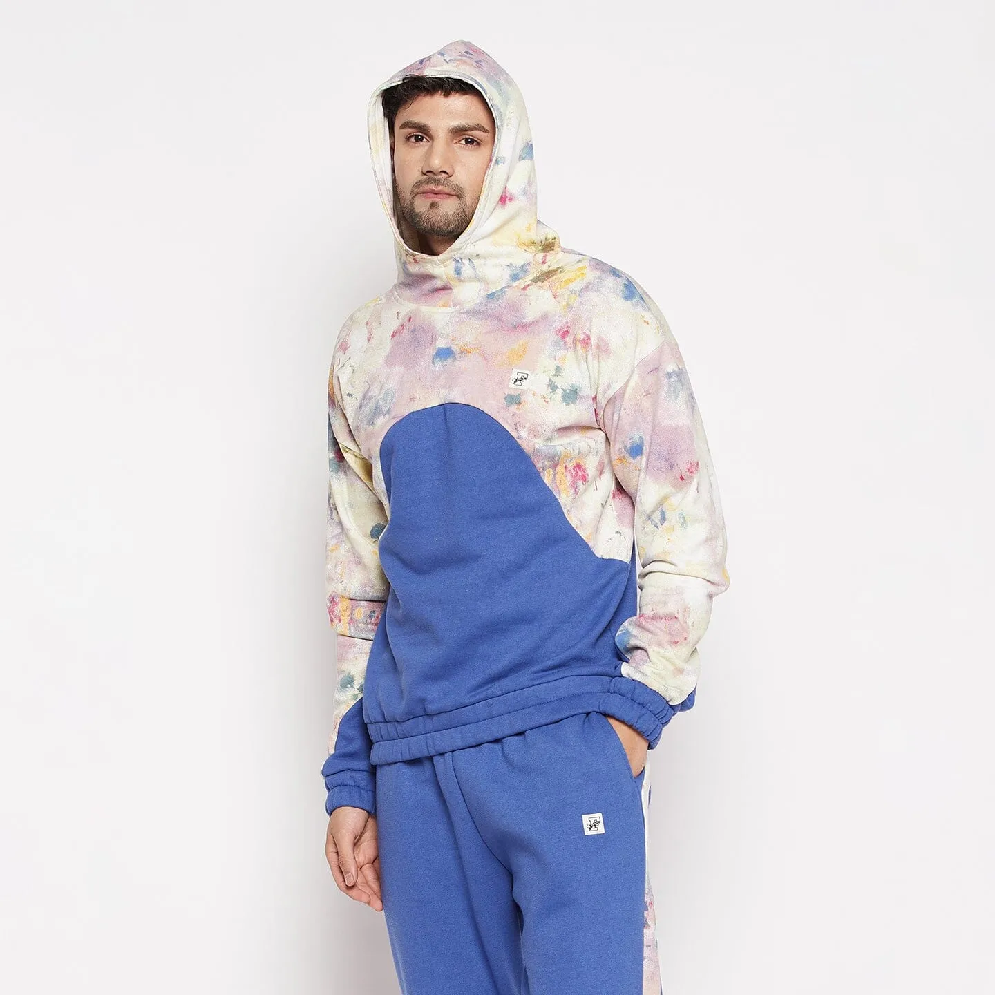 Marine Blue & Tie Dye Oversized hooded Sweatshirt