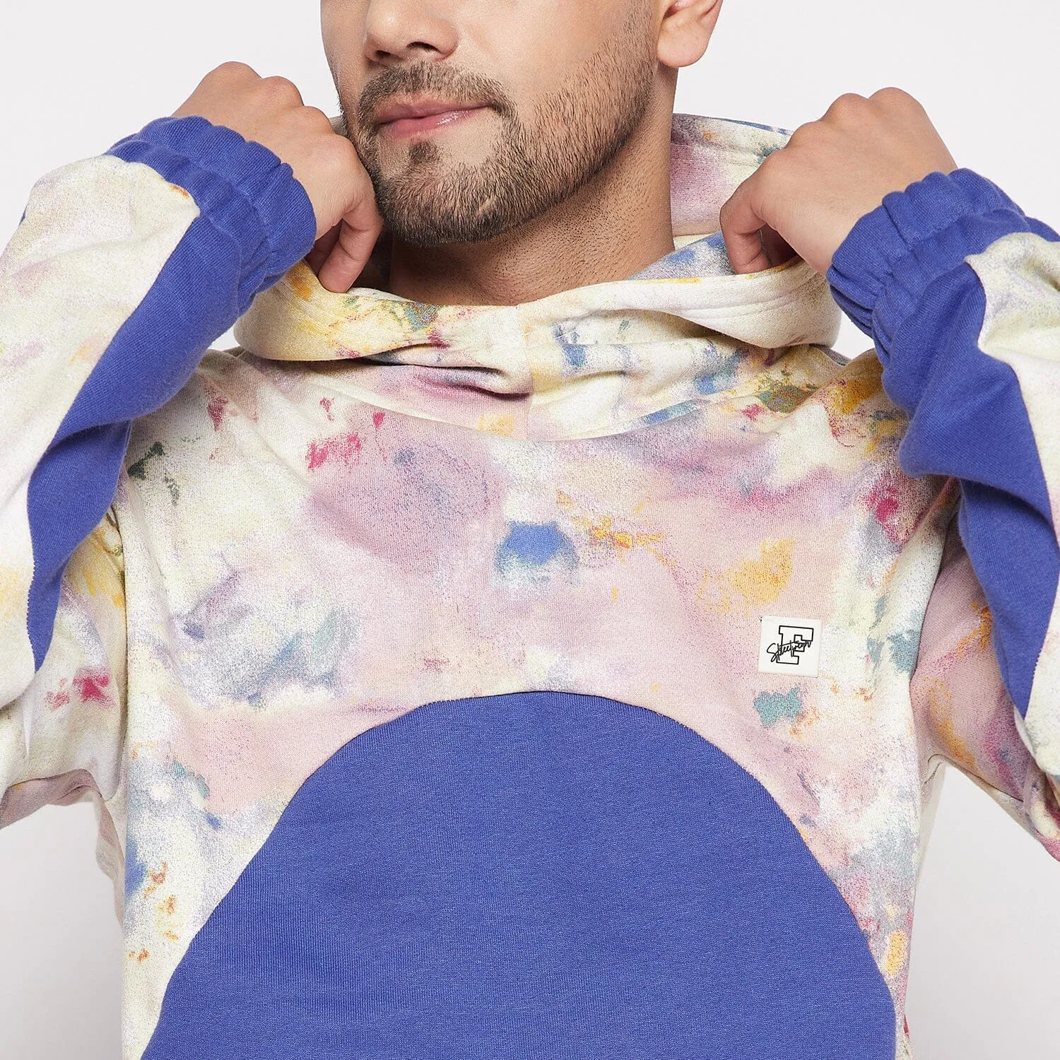 Marine Blue & Tie Dye Oversized hooded Sweatshirt