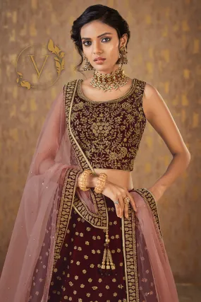 Maroon Art Silk Lehenga with Dupatta