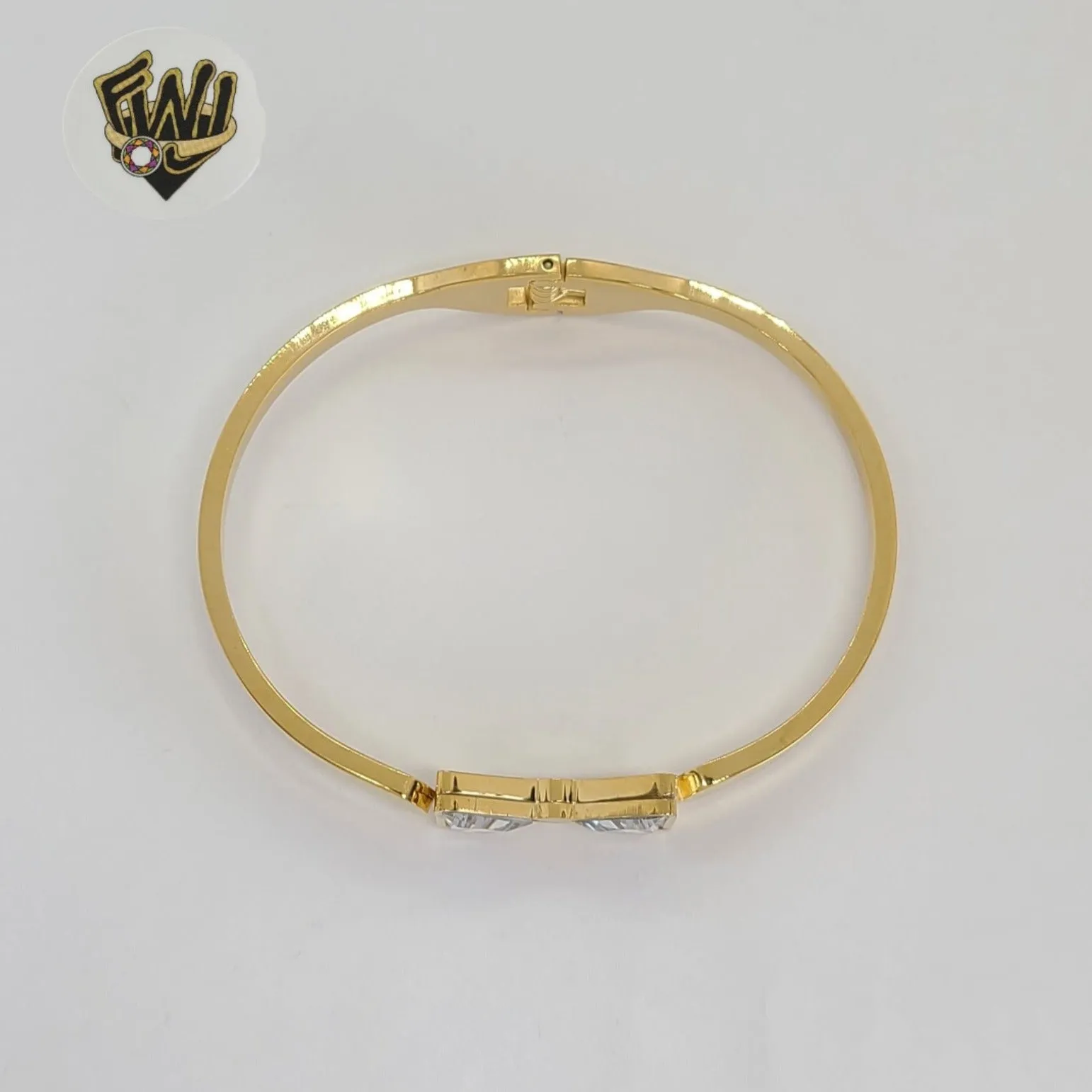 (MBRA-21-V) Stainless Steel - Zircon Bow Open Bangle.