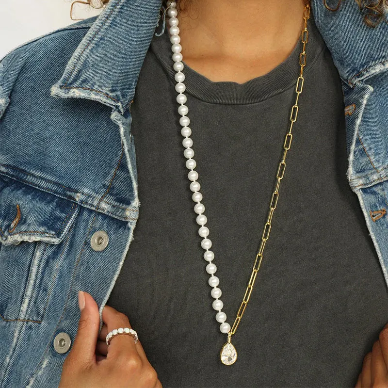 MELINDA MARIA | Samantha Half Chain Pearl Necklace