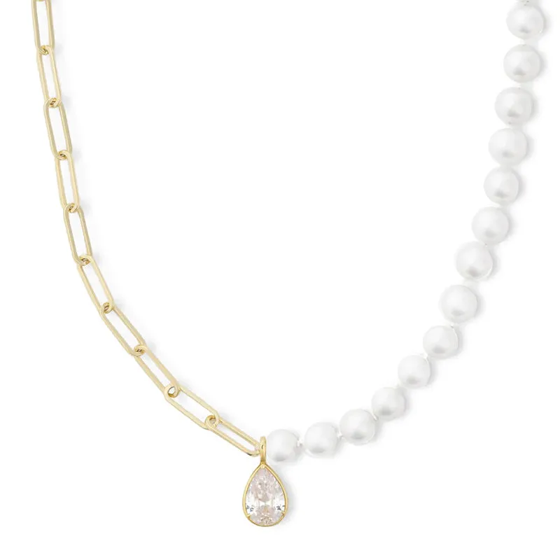 MELINDA MARIA | Samantha Half Chain Pearl Necklace