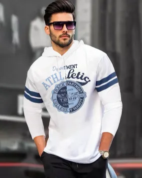 Men Printed Hooded Neck White T-Shirt