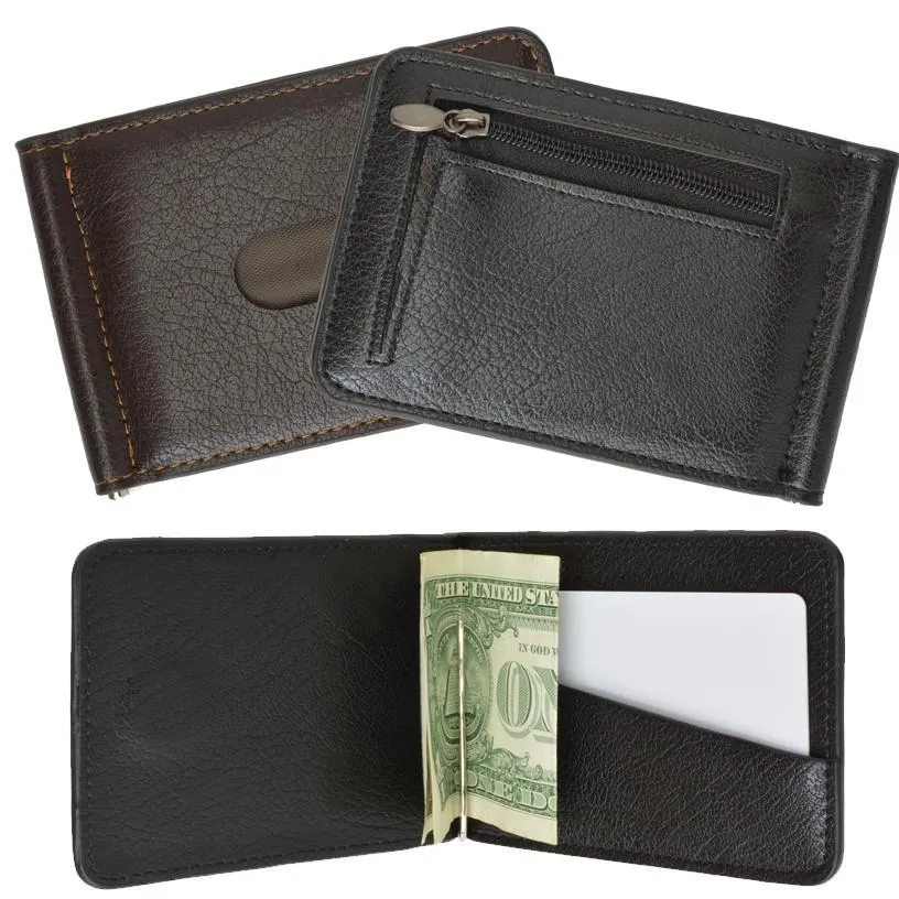 Men's Genuine Leather Bi-Fold Money Clip Wallet