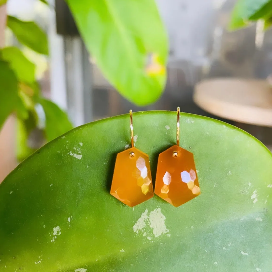 Midi pointed hexagon carnelian earrings