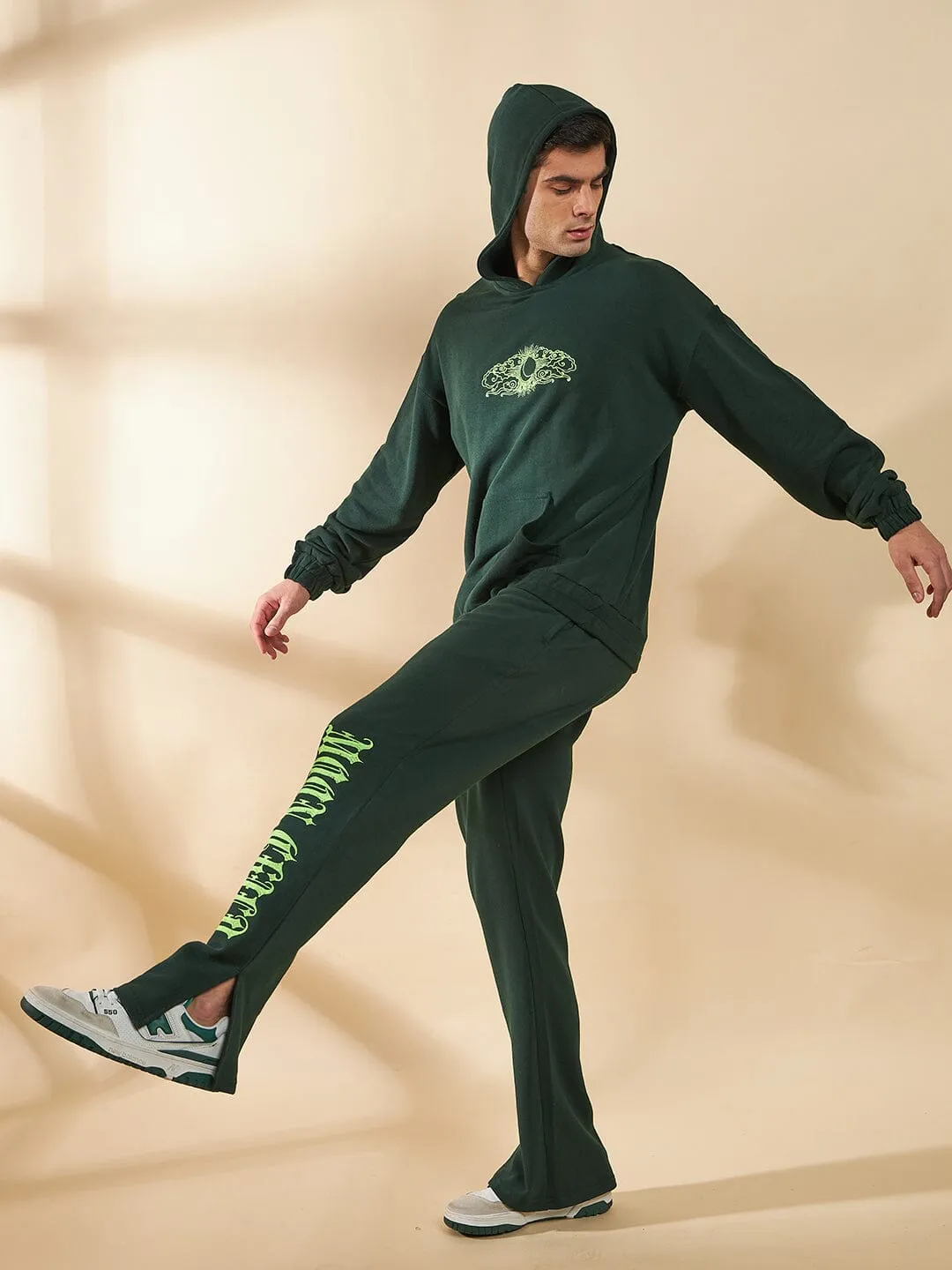 Moss Green Embroidered Oversized Hoodie