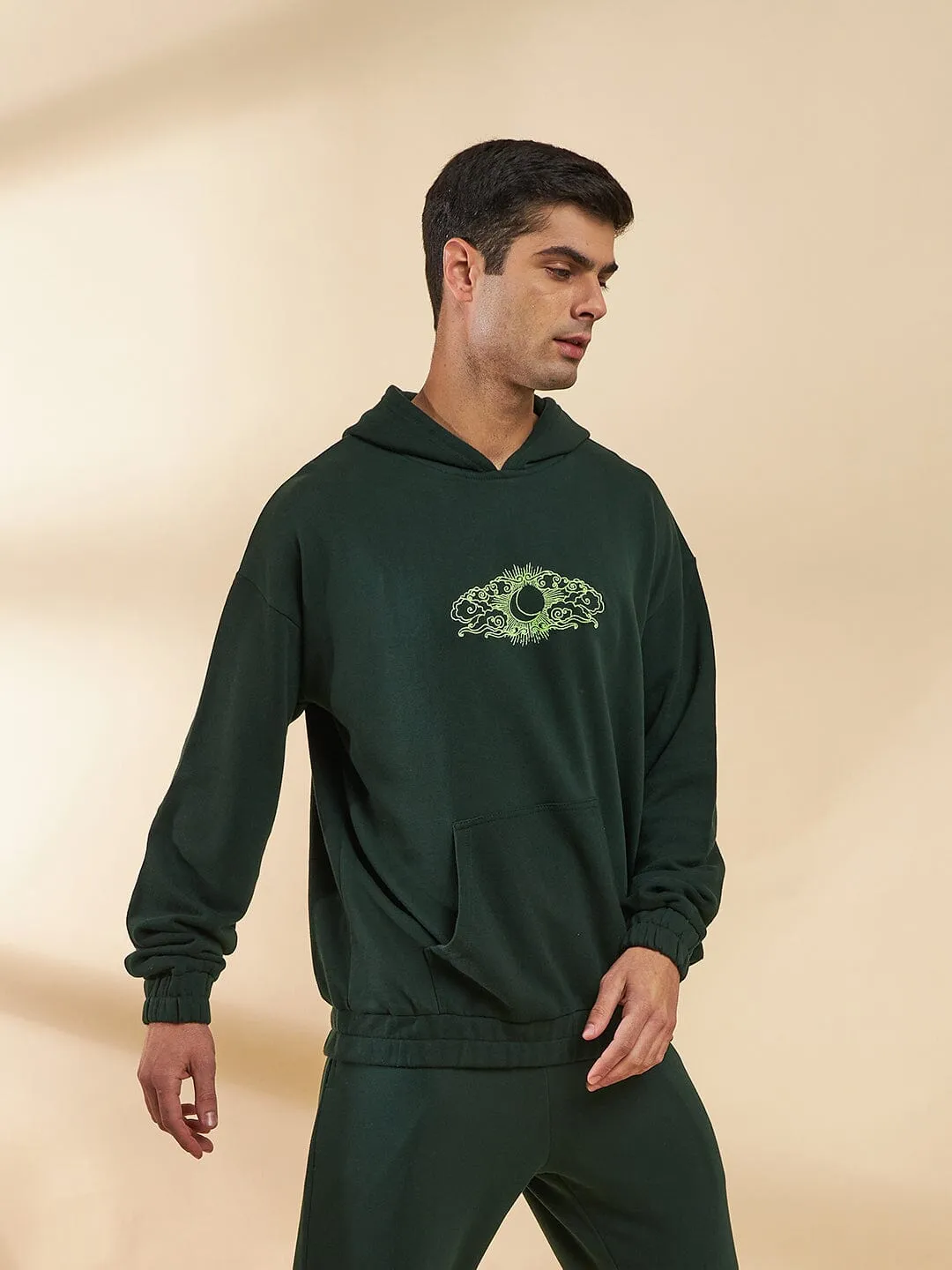 Moss Green Embroidered Oversized Hoodie