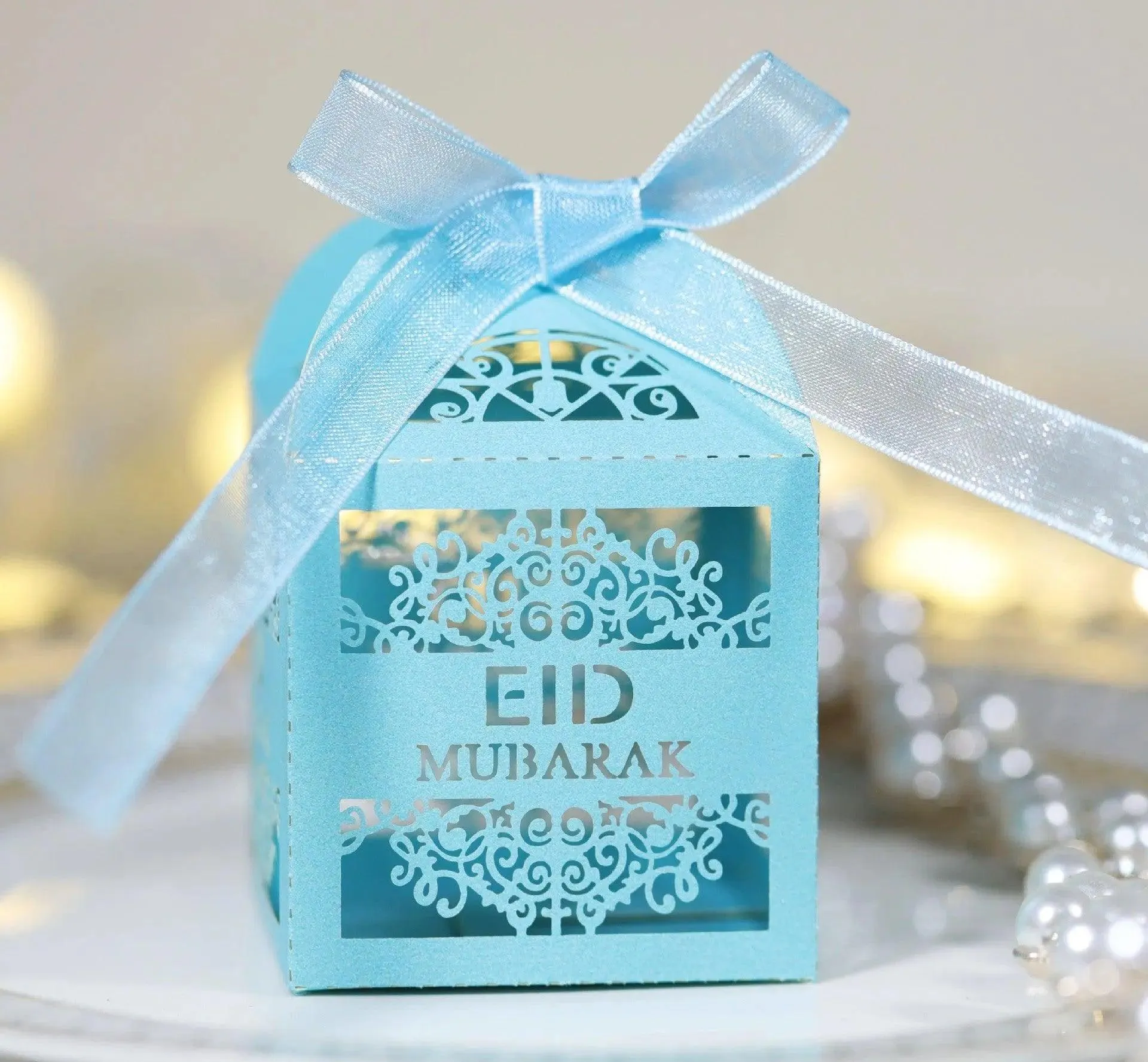 MR018 50 Pcs Happy Eid Mubarak Hollow Candy Box