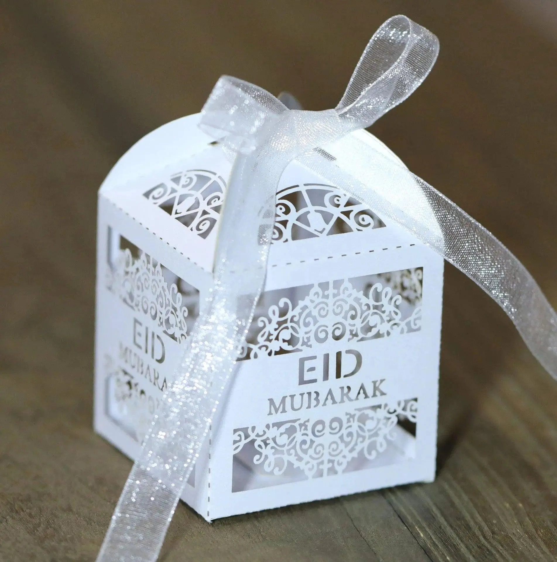 MR018 50 Pcs Happy Eid Mubarak Hollow Candy Box