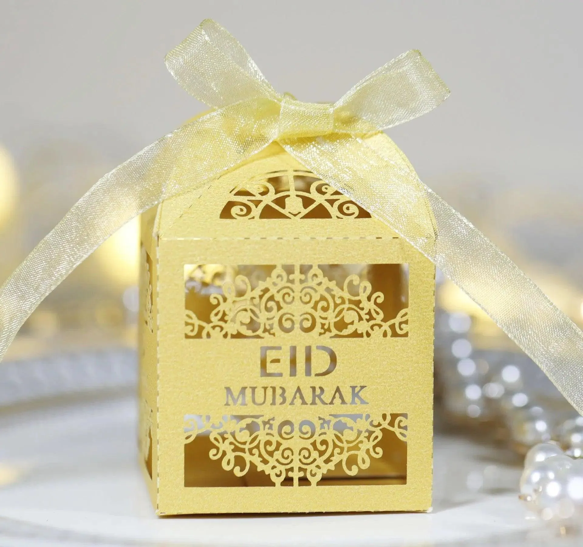 MR018 50 Pcs Happy Eid Mubarak Hollow Candy Box