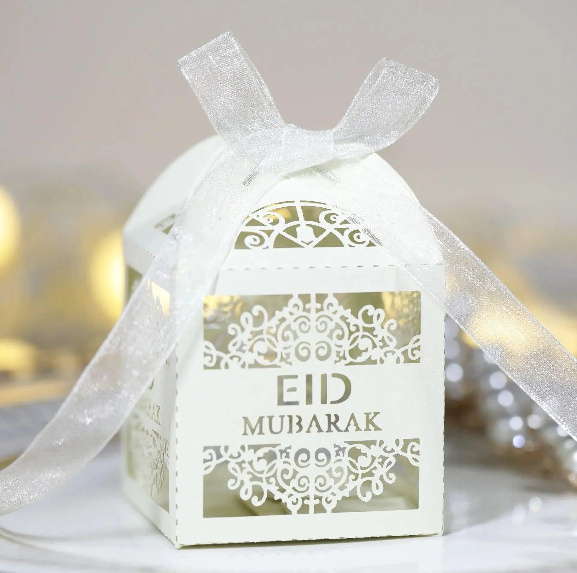 MR018 50 Pcs Happy Eid Mubarak Hollow Candy Box