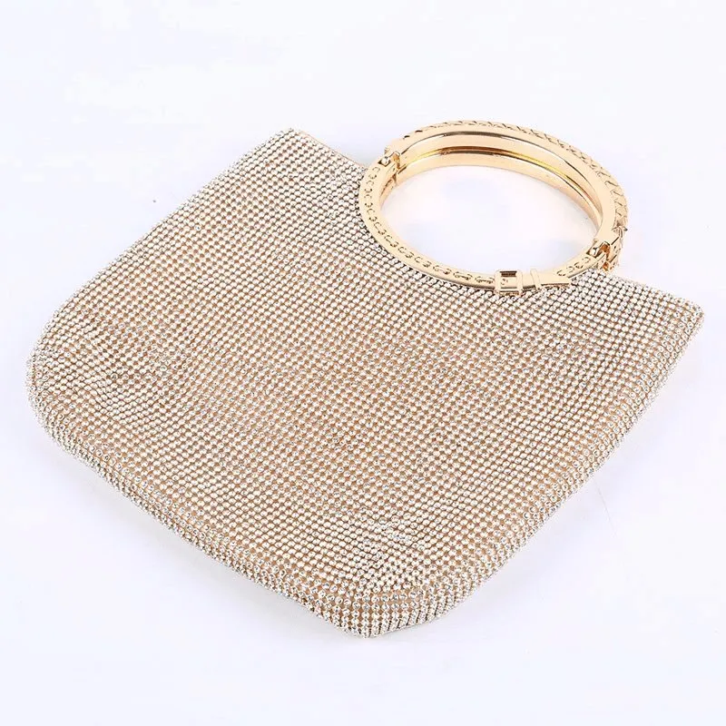 Multi Rhinestone Inlay Solid Color Shoulder Handle Evening Bag