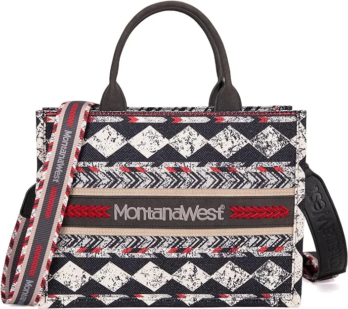 MW01G-8120S  Montana West Boho Ethnic Print Concealed Carry Tote/Crossbody-Black