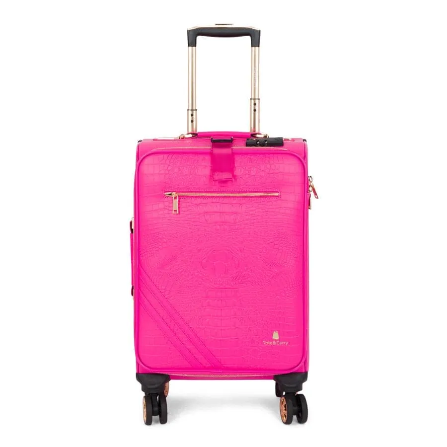 Neon Pink Apollo 2 Faux Crocodile Skin 2 Piece Suitcases