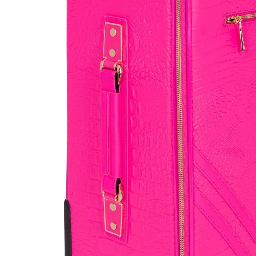 Neon Pink Apollo 2 Faux Crocodile Skin 2 Piece Suitcases