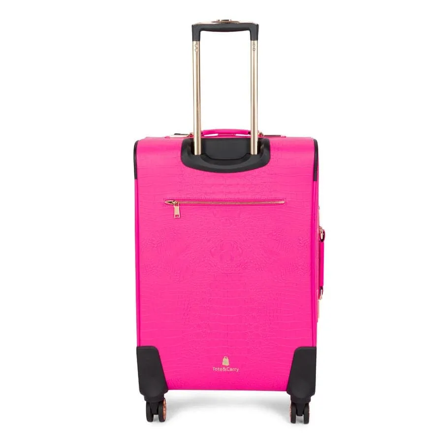 Neon Pink Apollo 2 Faux Crocodile Skin 2 Piece Suitcases