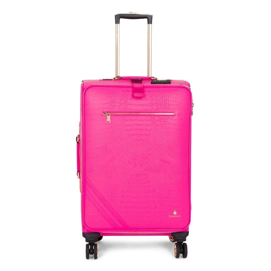 Neon Pink Apollo 2 Faux Crocodile Skin 2 Piece Suitcases