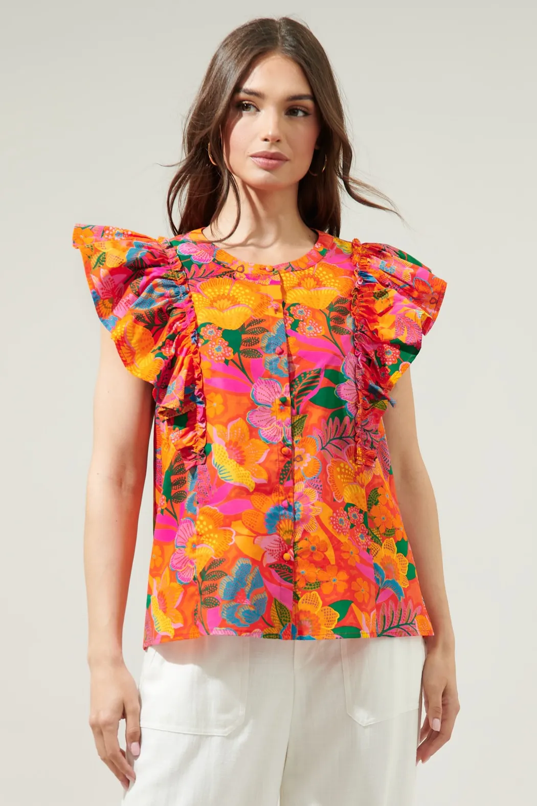 Orange & Pink Floral Top