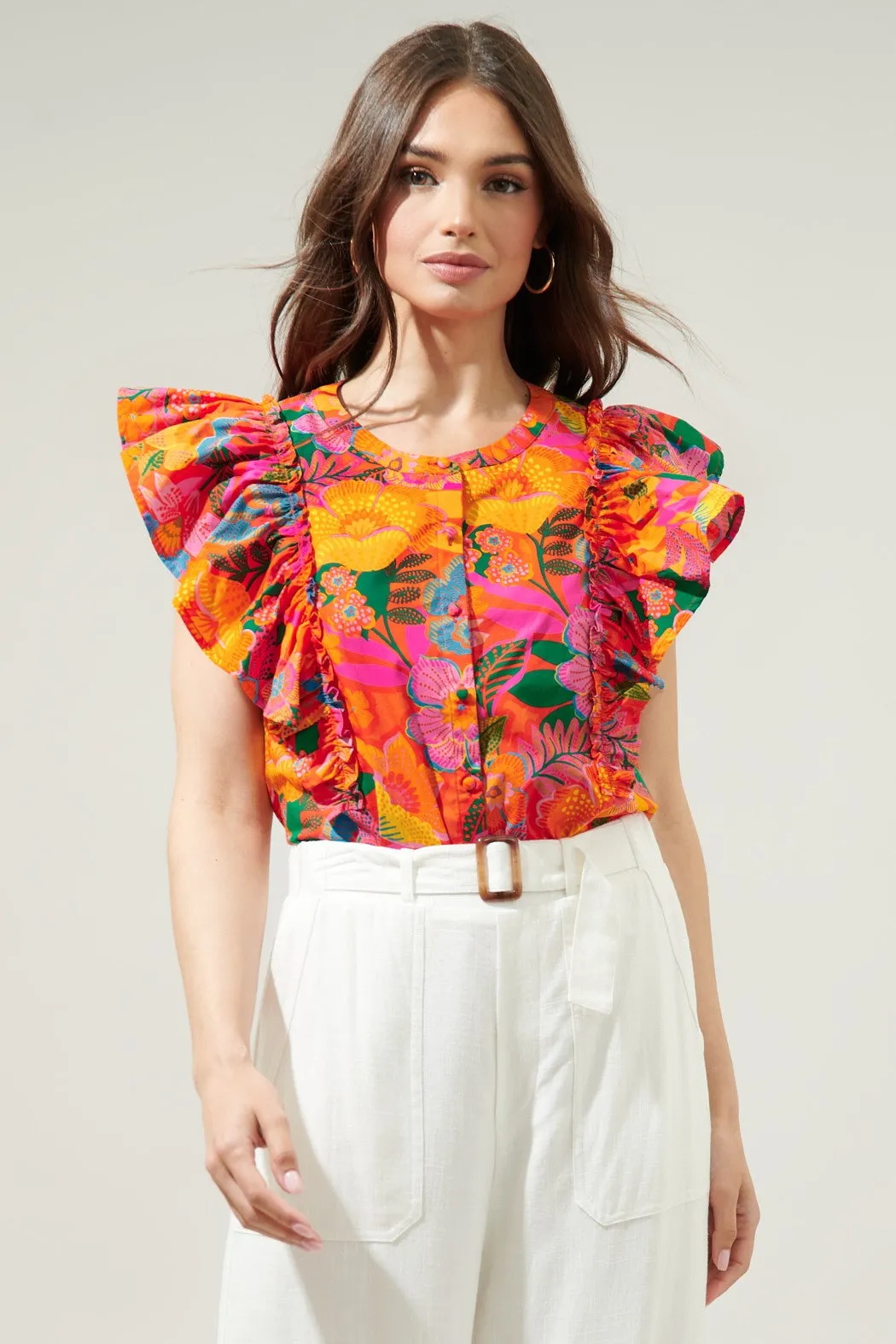 Orange & Pink Floral Top