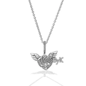 Pavé Heart and Angel Wings Necklace 398505C01