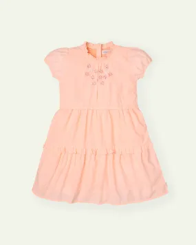 Peach Embroidered Brochet Dress