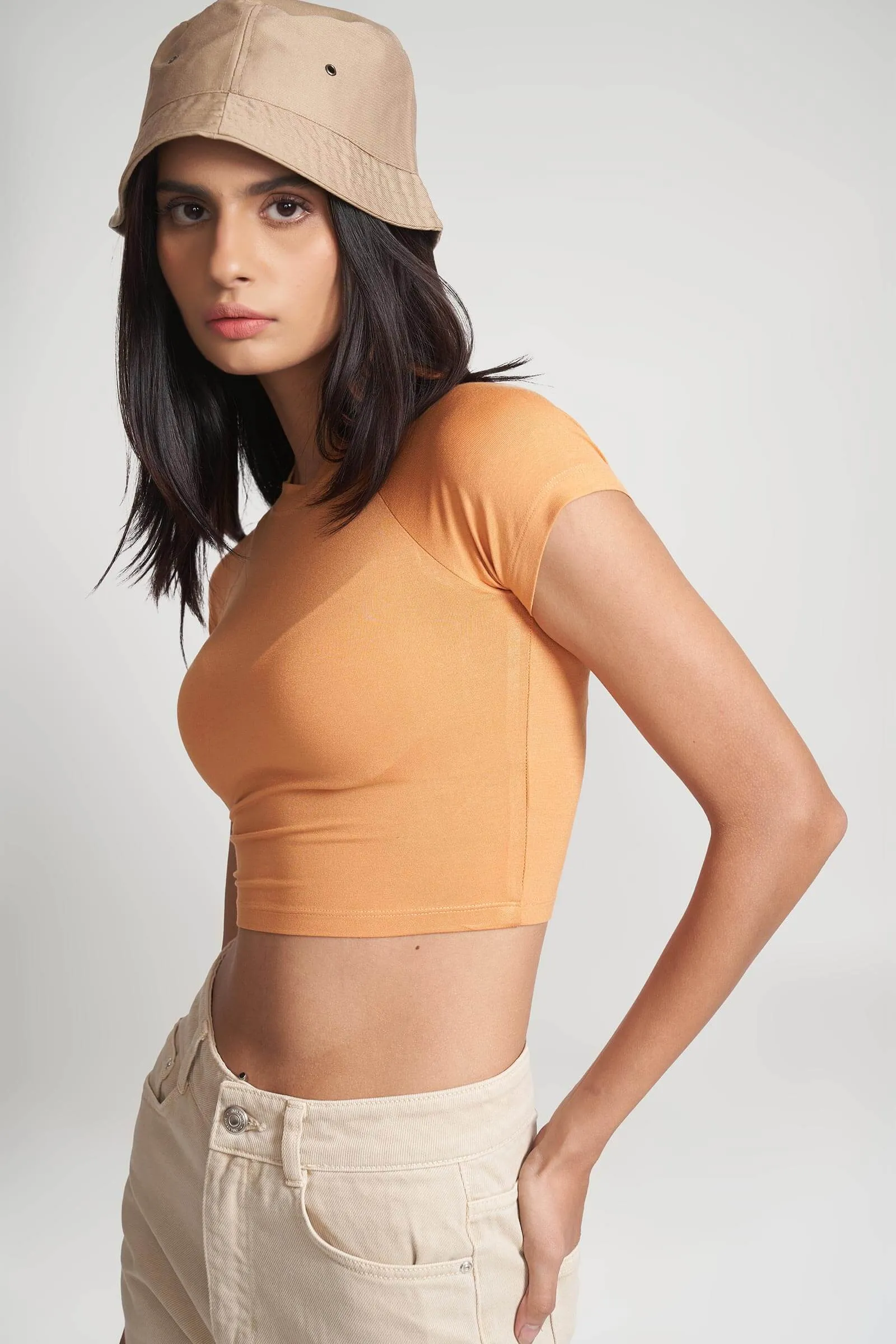 Peachy Raglan Sleeve Crop Top