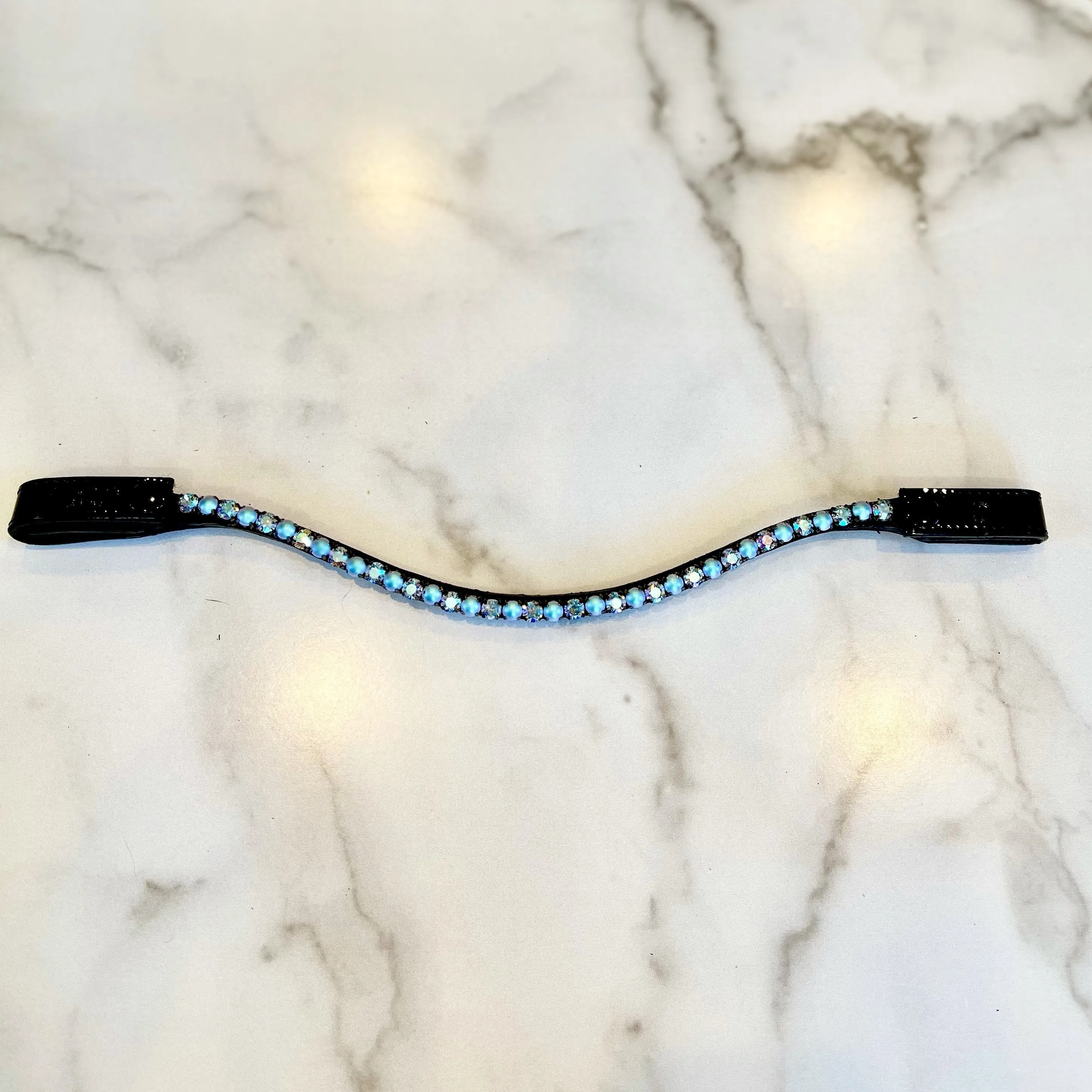 Perfectly Pearl Parisian Blue - Crystal Slimline Browband with Snaps