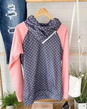 Pink Dot Zip Cowl Pullover Sweat Shirt