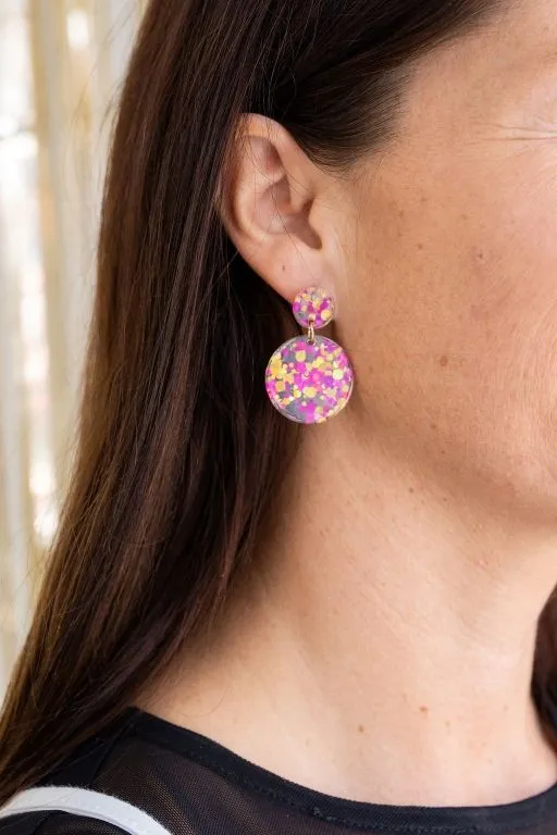 Round Drop Earrings - Pink Confetti