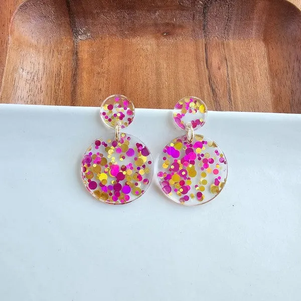 Round Drop Earrings - Pink Confetti