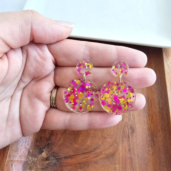 Round Drop Earrings - Pink Confetti